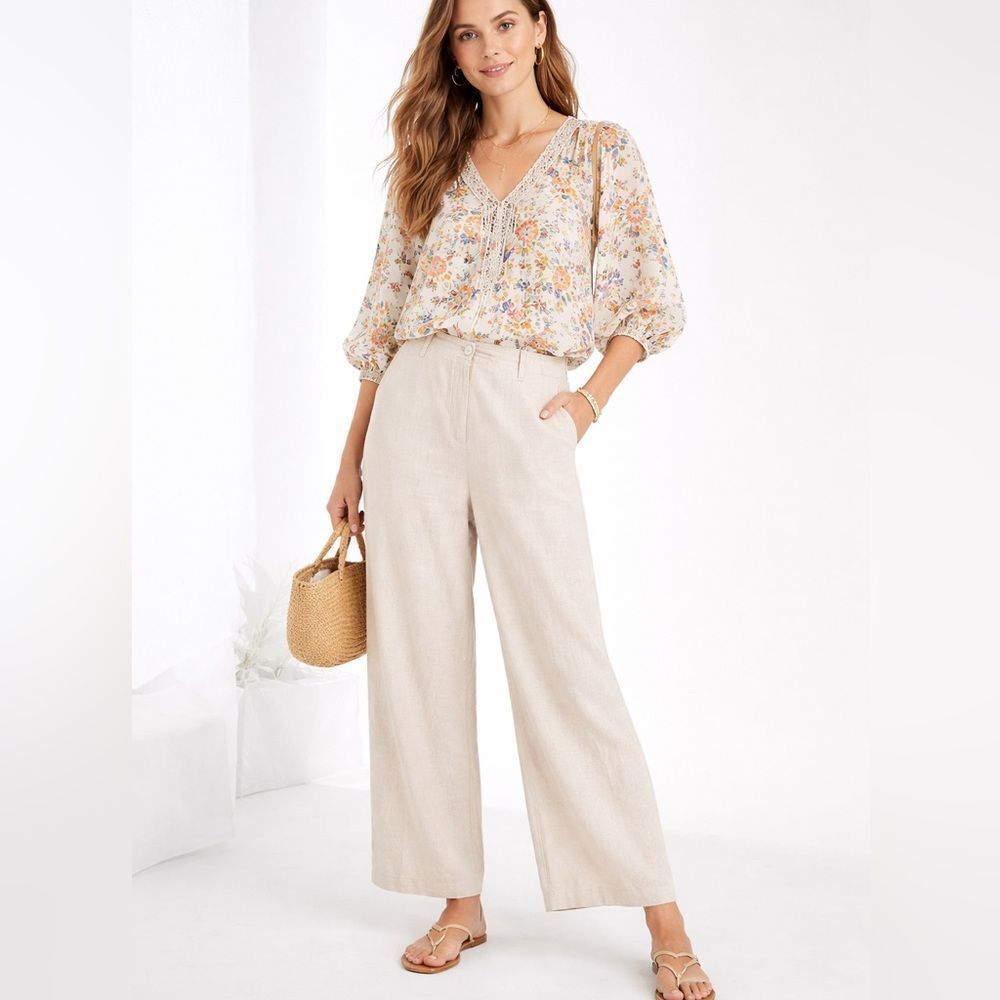 Ruti Linen Blend Wide-Leg Pants NWOT